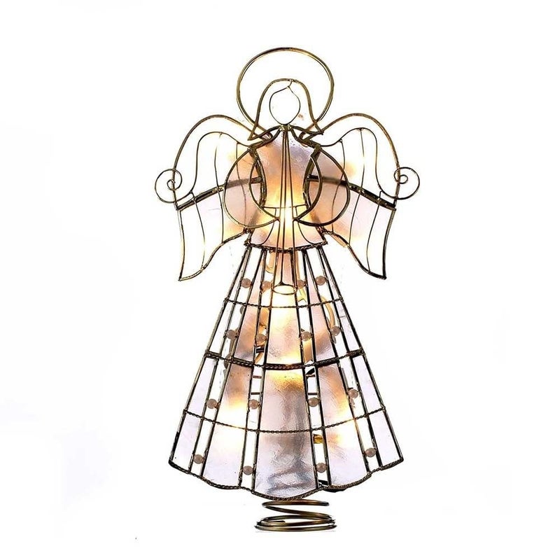 Kurt S. Adler Kurt Adler 10-Light Capiz Angel Treetop with Vines and Pearls, 9.75-Inch - Image 1